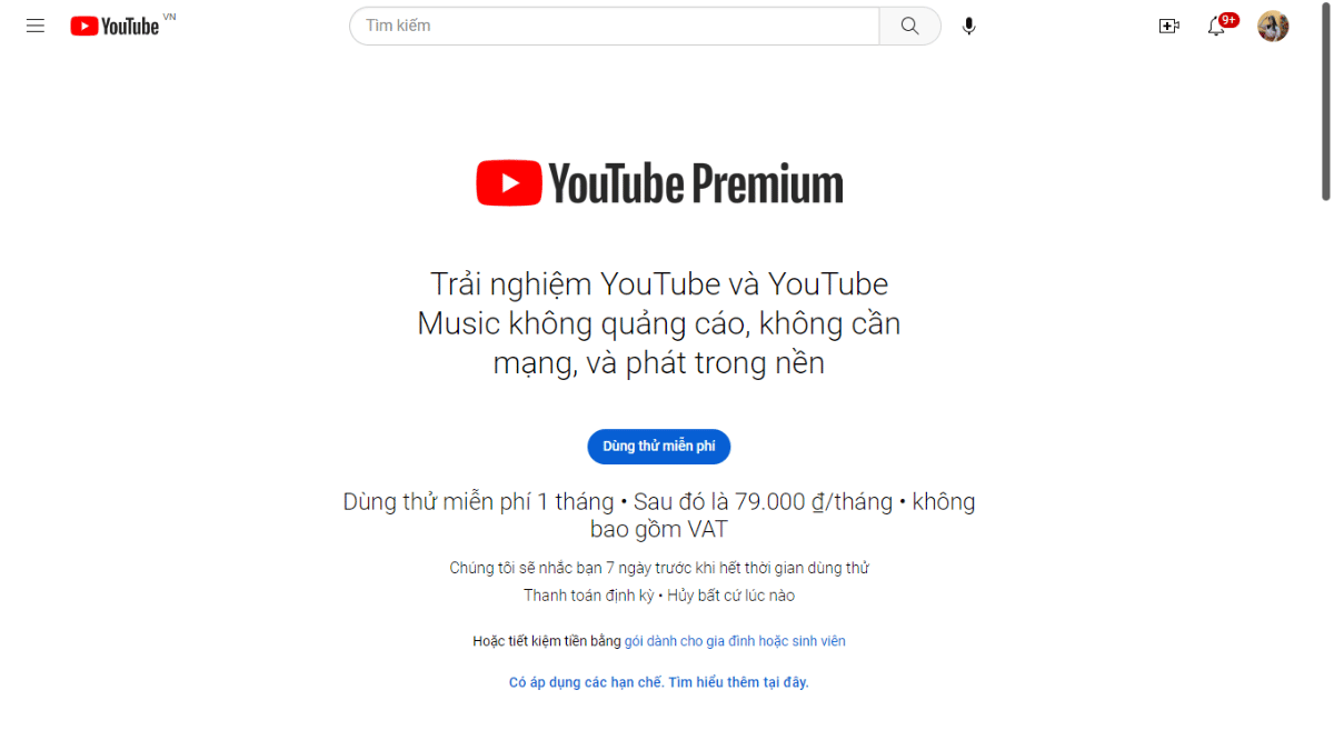 Đăng ký Youtube Premium trên máy tính
