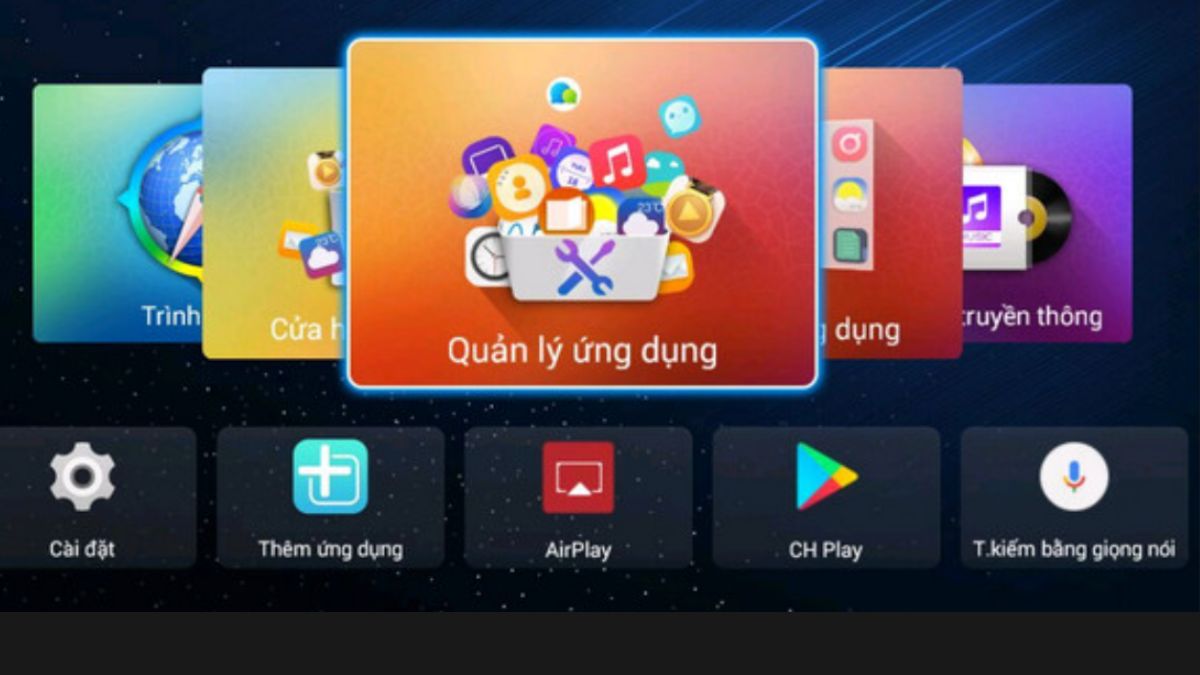 quay trở lại màn hình và chọn vào mục Quản lý ứng dụng