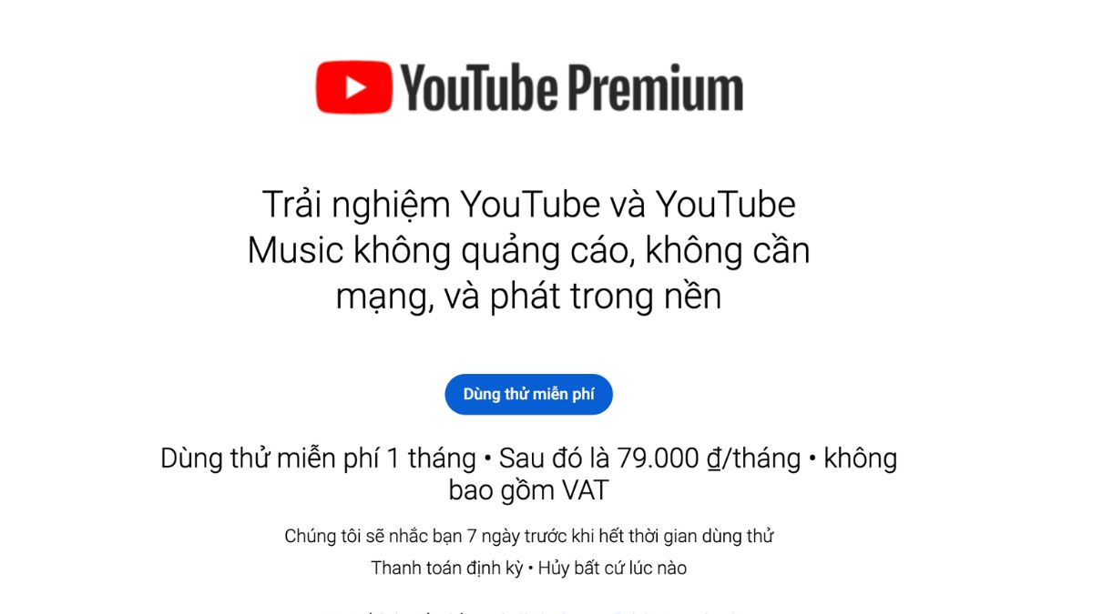 Đăng ký tài khoản Premium để trải nghiệm Youtube không quảng cáo cho Android TV